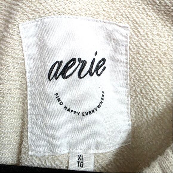 Aerie Down To Earth "CHEERS" Oversized Fleece Crew Sweatshirt Soft Oat XL - Picture 6 of 15